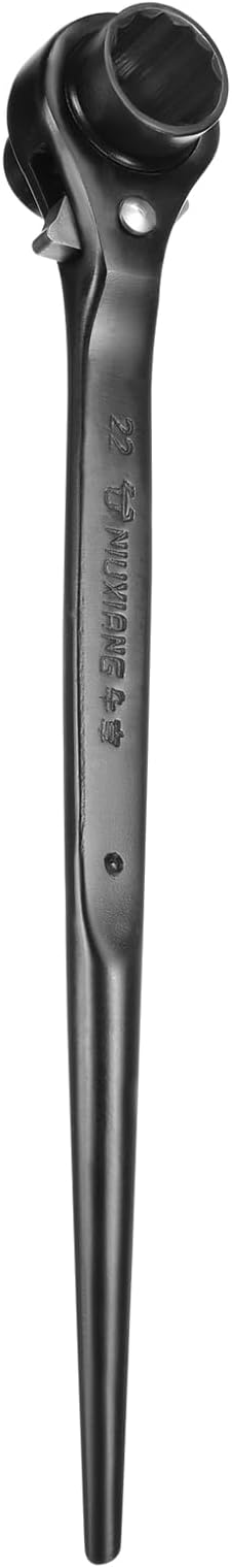 HARFINGTON Scaffolding Podger Ratchet Wrench 19mm x 22mm CR-V 12 Point Double Ended Socket Ratcheting Podger Scaffold Spud Spanner Tool for Auto Repair Mechanical Maintenance, Black