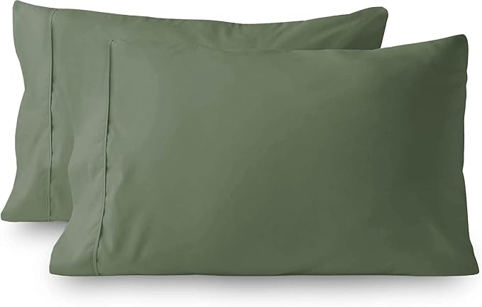2Pcs Pillowcase 800 Thread Count 100% Egyptian Cotton Pillows for Sleeping, Soft & Silky Sateen Weave Bed Pillow Cover Long-Staple Standard Pillowcase Set of 2 Size (20"x40") - Sage Solid