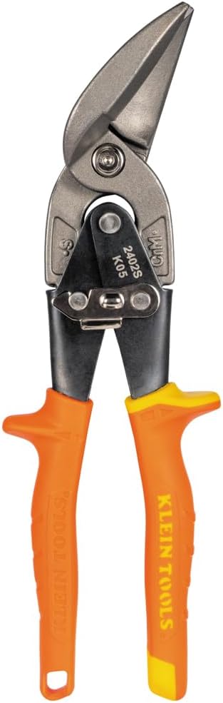 Klein Tools 2402S Straight-Cutting Offset Snips, Aviation Tin Snips with Forged Blade for Precision Sheet Metal Cutting
