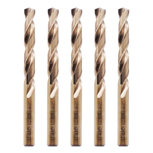 LU&MN 1/2 Inch Inch M35 Cobalt HSS Jobber Length Twist Drill Bit with Straight Shank,Heavy Duty, Pack of 5 PCS, Drilling for Cast Iron, Heat-Treated Steel, Stainless Steel and Other Hard Materials