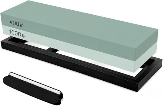 YKLP Knife Sharpening Stone,Whetstone Set Kitchen Knife Sharpener Stone 2 Side 400/1000 Grit,Wet Stones for Sharpening Chisel Blades, Knives, Scissor Blades with Non-slip Rubber Base and Angle Guide