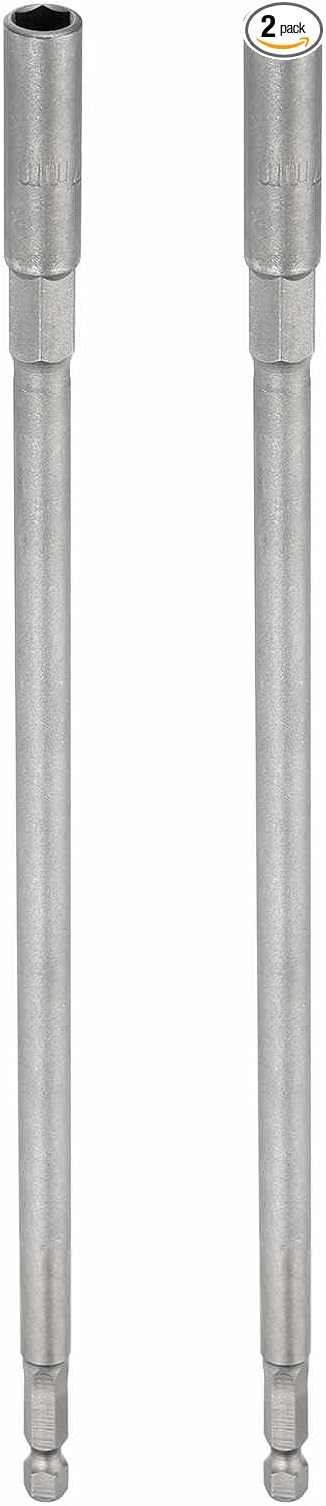 HARFINGTON 2pcs Nut Driver Drill Bit 7mm Metric Socket 1/4" Hex Shank 10" (250mm) Extra Long Magnetic 6-Point Sockets Quick Change 40Cr Steel Bolt Setters for Power Drill Drivers