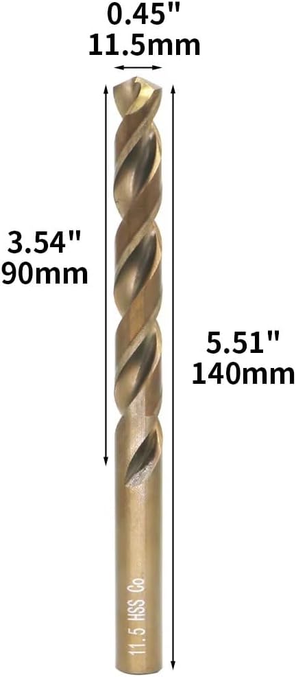 Metric Cobalt Drill Bits 11.5mm 5PCS, M35 high Speed Steel, high Hardness Straight Shank Drill, Mechanical or Hand Drill for Drilling, Suitable for Stainless Steel, Iron, Copper and Aluminum.