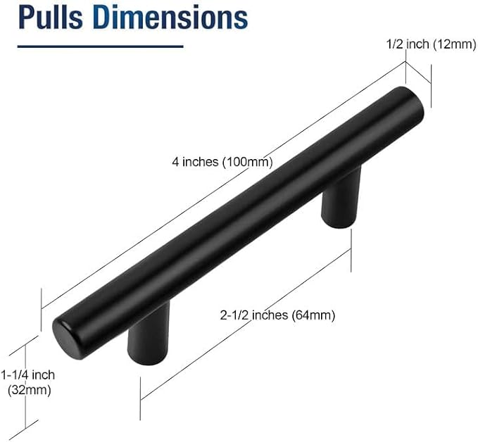 JOY DECOR 10 Pack 4 Inch Cabinet Pulls Kitchen Cabinet Handles with 2-1/2 Inch Hole Center Matte Black Cabinet Hardware Stainless Steel Kitchen Drawer Pulls for Cabinets Cupboard, 64mm Hole Centers
