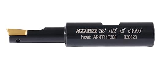 Accusize Industrial Tools 3/8'' 90 Deg Square Shoulder Indexable End Mill with 3'' Overall Length, APKT11T3 Carbide Inserts, 1 Flute, 0056-0912