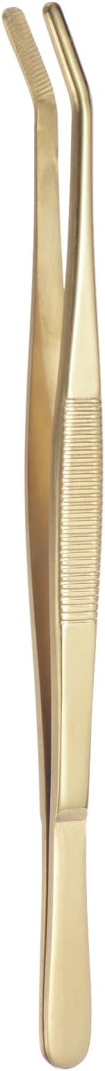 HARFINGTON Stainless Steel Tweezers 8.6" Long Handle Curved Serrated Tip Tweezers Multi Purpose for Craft Gardening Industrial Work Lab Use, Yellow