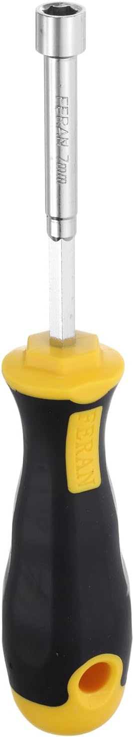 uxcell 7mm Socket Wrench Screwdriver Carbon Steel Hexagon Nut Driver Hand Tool Screwdriver Steel Cushion Grip Screwdriver for Hand-Making Automotive Repair Maintenance