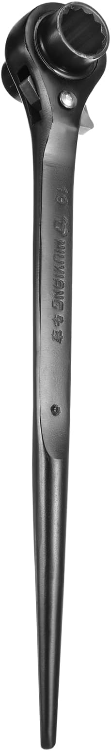 HARFINGTON Scaffolding Podger Ratchet Wrench 17mm x 19mm CR-V 12 Point Double Ended Socket Ratcheting Podger Scaffold Spud Spanner Tool for Auto Repair Mechanical Maintenance, Black