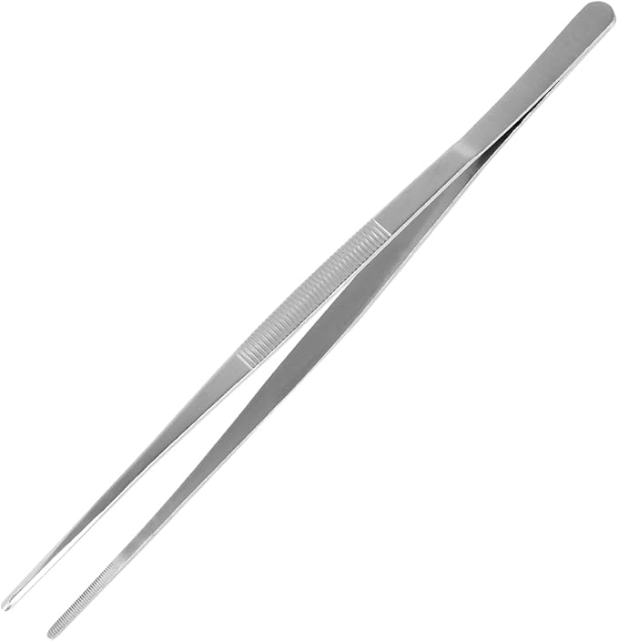 AHIER 12inch Kitchen tweezer Stainless Steel, Long tweezer with Precision Serrated Tips for Cooking Pincette for Sea food, Bar Tweezer