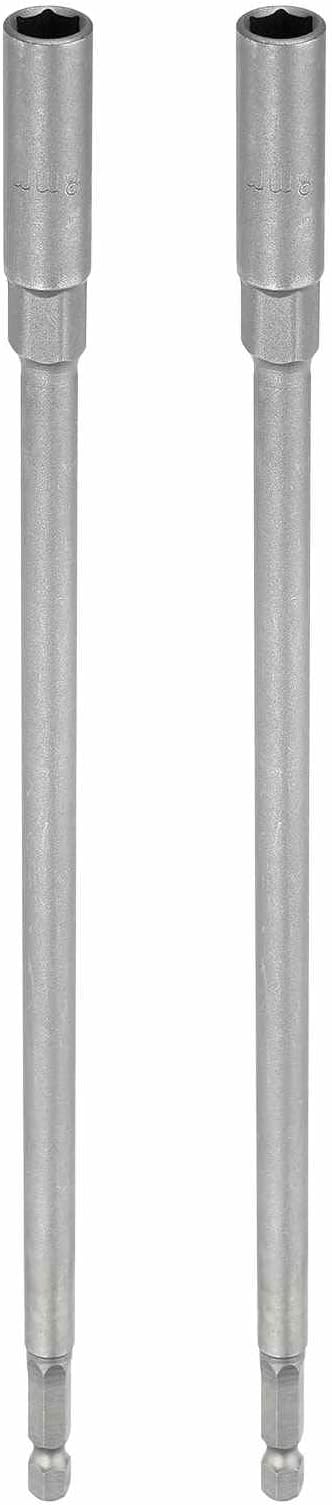 HARFINGTON 2pcs Nut Driver Drill Bit 8mm Metric Socket 1/4" Hex Shank 10" (250mm) Extra Long Magnetic 6-Point Sockets Quick Change 40Cr Steel Bolt Setters for Power Drill Drivers