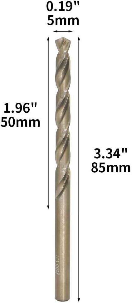 Metric Cobalt Drill Bits 5mm 10PCS, M35 high Speed Steel, high Hardness Straight Shank Drill, Mechanical or Hand Drill for Drilling, Suitable for Stainless Steel, Iron, Copper and Aluminum.