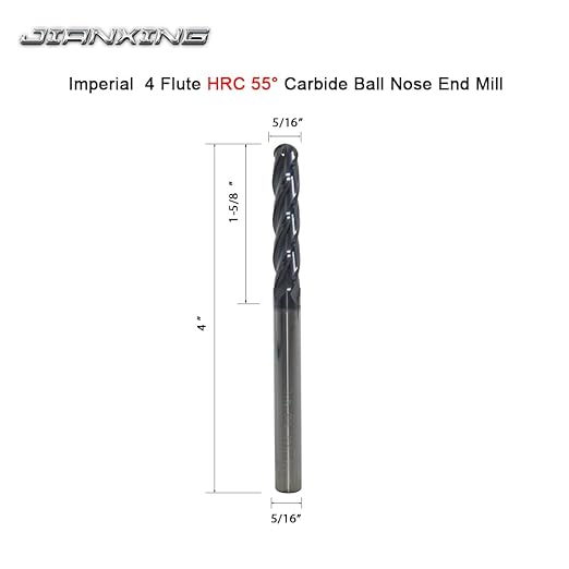 5/16" Extra Long Carbide Ball Nose End Mill for Alloy Steels/Hardened Steels, 4" Overall Length End Mill Bits, 4 Flute HRC 55 Deg AlTiN Coating, CNC Router Bits (1 Pieces)