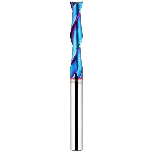 Upcut Spiral Router Bit 1/4 inch Shank, 1/4 inch Cutting Diameter, Extra Long 3 inch Solid Carbide with Nano Blue Coating CNC Router Bits End Mill for Wood Cut, Carving