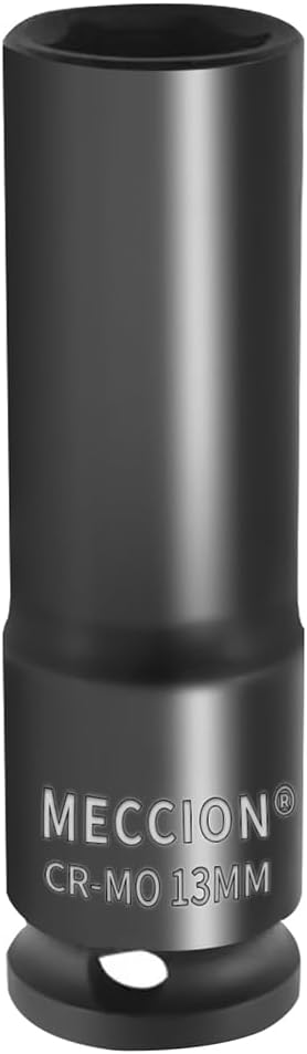 Meccion 3/8 Inch Drive Impact Socket 13mm Metric, 6 Point Cr-Mo Deep Socket, 63mm Length