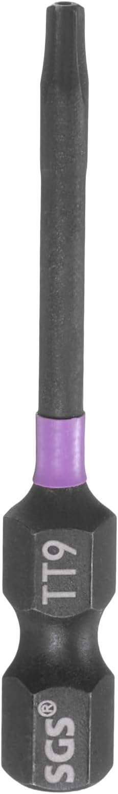 HARFINGTON TT9 Torx Head Impact Screwdriver Bits 1/4" Hex Shank 2" (50mm) Long Magnetic Tamper Proof 6 Point Star Screw Driver Drill Bits Phosphate S2 Steel Power Tools with Hole