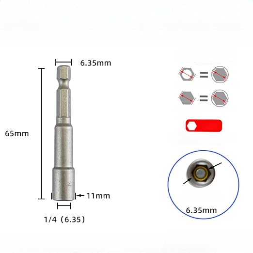 10 PCS 1/4" Hex Shank Magnetic Power Nut Driver Bit Sets, 1/4 inch Quick Change Socket Nut Driver Bit Magnetic,Heavy Duty 1/4 Nut Driver Length 2.5 inche (65mm)