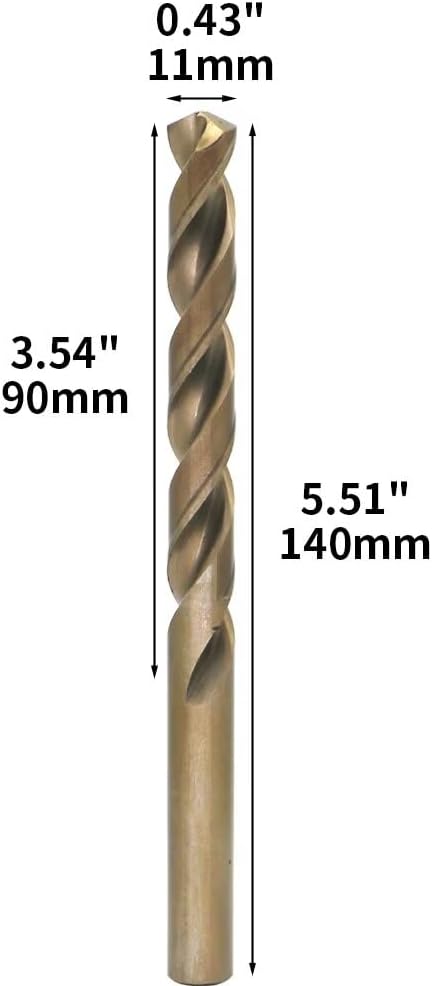 Metric Cobalt Drill Bits 11mm 5PCS, M35 high Speed Steel, high Hardness Straight Shank Drill, Mechanical or Hand Drill for Drilling, Suitable for Stainless Steel, Iron, Copper and Aluminum.