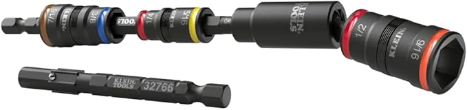 Klein Tools 32984 Impact Socket Set with Swivel Adapter, SAE Socket Set, 25-Degree Swivel Head, 6 Hex Sizes, Nut Driving, 6-Piece