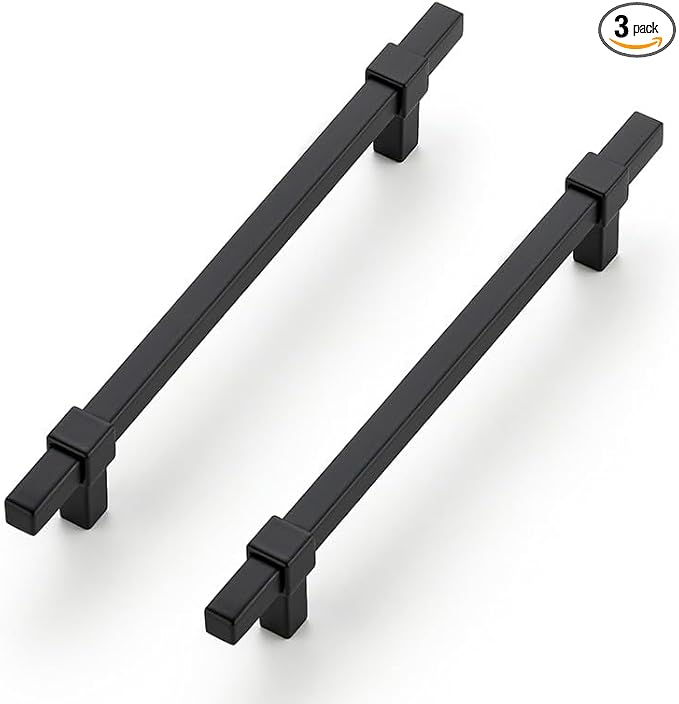 3 Pack Black Cabinet Handles - 6-1/4" Hole Center Cabinet Pulls Matte Black Drawer Pulls Cabinet Hardware Kitchen Handles for Cabinets