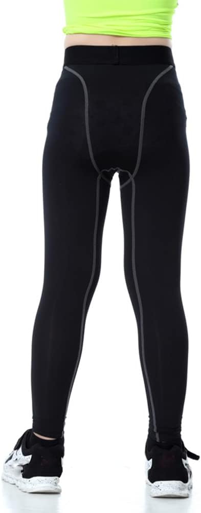 LANBAOSI Youth Boys Compression Leggings Athletic Pants Base Layer Football Workout Tight