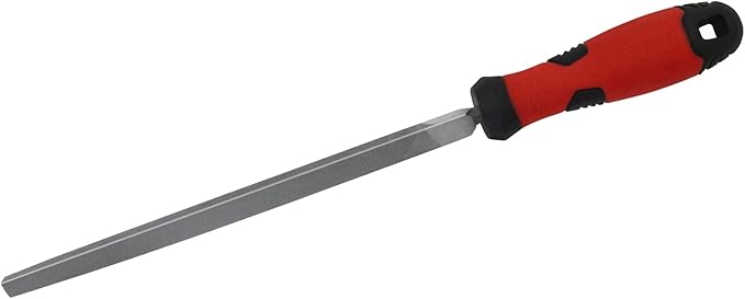 8 Inch Triangle Metal File, Professional Carbon Steel File Tool Metal File with Rubber Anti Slip Handle, Hand Triangle File for Filing or Trimming Holes Ideal for Wood, Metal, Plastic