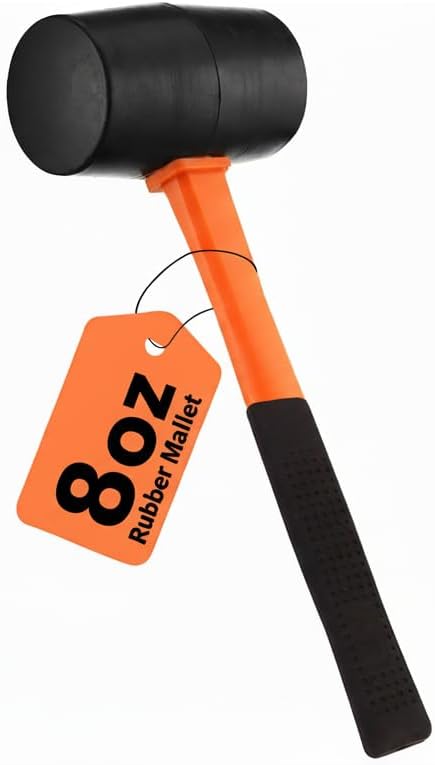 8oz Rubber Mallet Hammer | Non-Marring Soft Blow Mallet with Fiberglass Shock-Absorbing Handle for Woodworking, Flooring, Camping, and Assembly