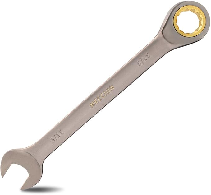 Meccion Combination Wrench 5/16 Inch SAE Open End Ratcheting Wrench - Industrial Grade Gear Spanner with Grey Nickle Plated