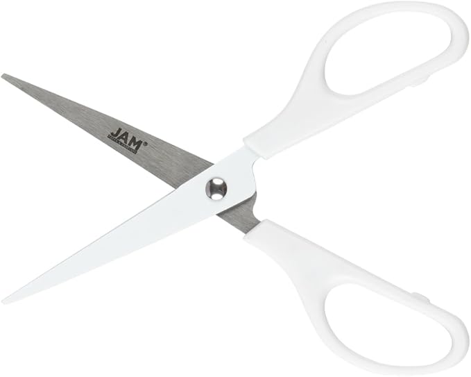 JAM PAPER Multi Purpose Scissors Set - White - Assorted Sizes - Ergonomic Handle & Stainless Steel Pointed Tip Blades - 3/Pack