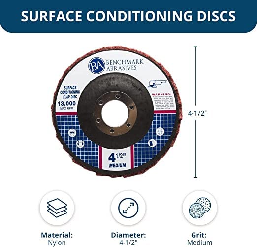 Benchmark Abrasives 4-1/2" x 7/8" Surface Conditioning Type 27 Flap Discs 4 1/2 for Angle Grinder, Sanding Discs for Blending and Polishing - Grinding Wheels 4 1/2 inch - (5 Pack) Medium Grit
