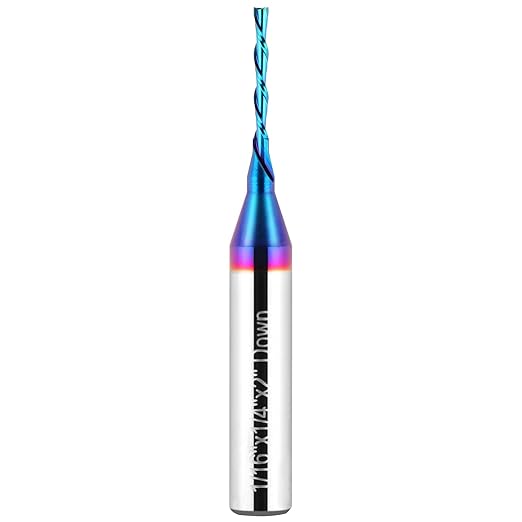 Downcut Spiral Router Bit 1/4 inch Shank, 1/16 inch Cutting Diameter Solid Carbide with Blue Nano Coated CNC Router Bits End Mill for Wood Carving, Engraving