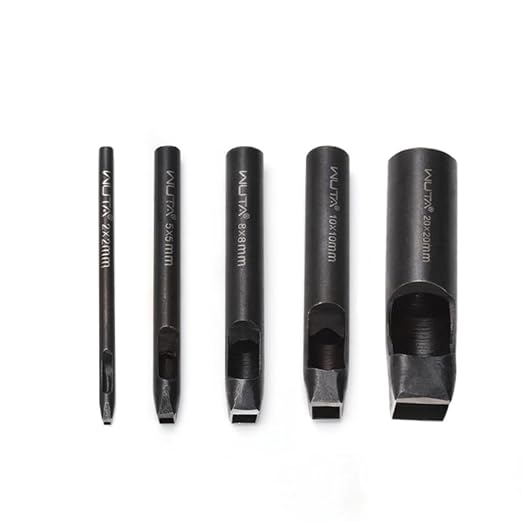 WUTA Square Leather Hole Punch,5PCS Steel Hollow Punch Tool Set for Belt,Watch Band,Leather Crafting（2mm+5mm+8mm+12mm+20mm ）