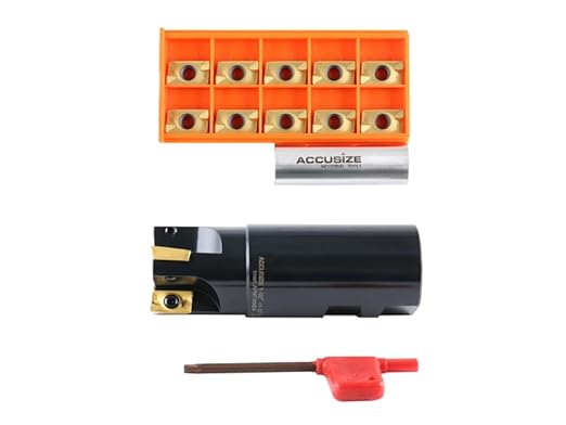 Accusize Industrial Tools 1-1/2" 90째 Square Shoulder Indexable End Mill w/ 10 add'l APKT1604 Inserts, 1-1/2" Shank, 4-1/4" OAL, 0.551" ap, 4 Flutes, APKT1604, Carbide Inserts, 0056-0924+0056-1604