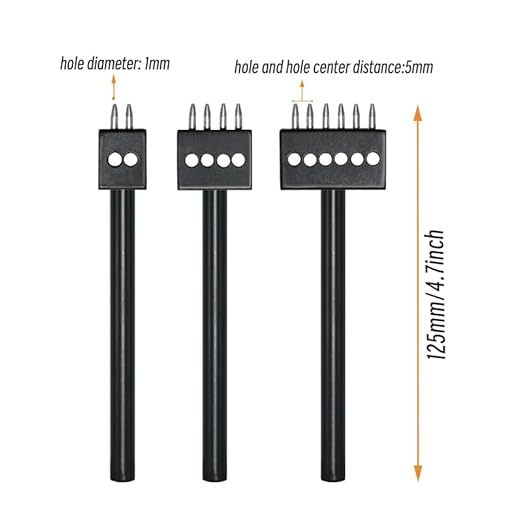 Leather Round Hole Punching Tool 3pcs Prong Punch Tool Set with 2/4/6 Prong Options for Precise Round Hole Punching DIY Leather Craft (5MM)