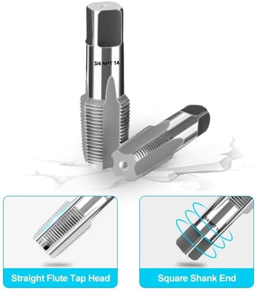 5Pieces NPT Pipe Tap Set, 1/8", 3/4", 1/2", 3/8", 1/4" Precision Carbon Steel NPT Tap Set, for Clean Accurate Threads, Assorted Plumbers Mechanics DIY Thread Cutting Tools