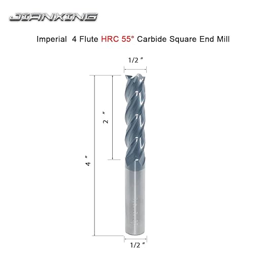 1/2" Extra Long Carbide Square End Mill for Alloy Steels/Hardened Steels, 4" Overall Length End Mill Bits, 4 Flute HRC 55 Deg AlTiN Coating, CNC Router Bits (1 Pc)