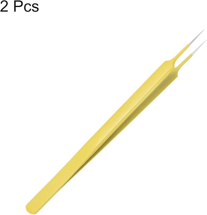 HARFINGTON 2pcs Stainless Steel Precision Tweezers 6.3 Inch Long Handle Pointed Tip Tweezers Multi Purpose for Craft Industrial Work Laboratory Use, Yellow