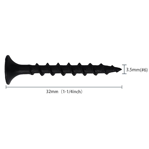 210pcs #6 횞 1-1/4 inch High Hardness Drywall Screws, Black, Coarse Thread, Phillips Drive, Bugle Head, Black Wood Screws, Wood and More (1-1/4 in, 210)