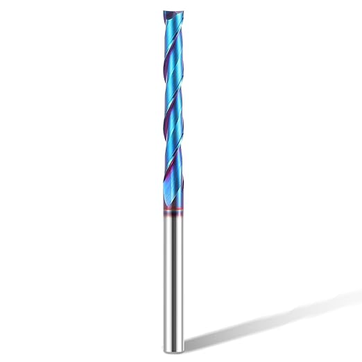HQMaster Extra Long Spiral Router Bit Upcut 1/4 Inch Shank Solid Carbide CNC Router Bit with Nano Blue Coating CNC Bits End Mill for Woodwork Mortise Slot Trim
