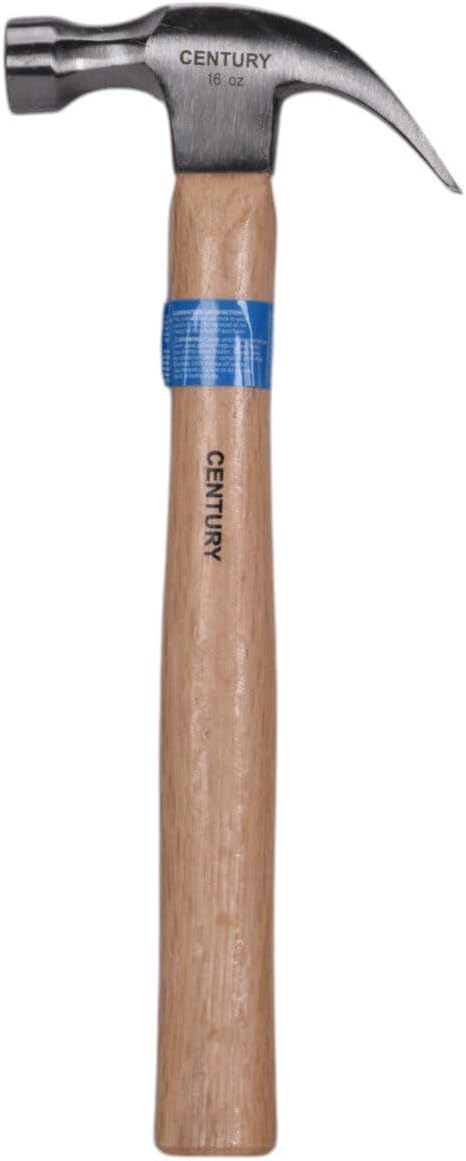 Century Drill & Tool 72274 Curved Claw Hammer, 16oz, Drop-Forged Steel Head, Hickory Wood Handle, Durable & Balanced for Carpentry, DIY & Home Repair