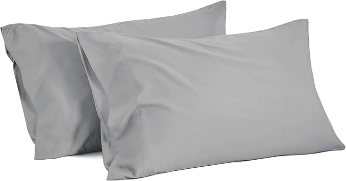 2Pcs Pillowcase 800 Thread Count 100% Egyptian Cotton Pillows for Sleeping, Soft & Silky Sateen Weave Bed Pillow Cover Long-Staple Standard Pillowcase Set of 2 Size (20"x40") - Silver Solid