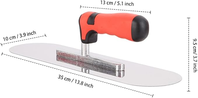 Concrete Tools Stainless Steel Pool Trowel, 14" x 4" Masonry Hand Tool with Soft Grip Handle, Lightweight, Plastering Trowel for Drywall Plastering Construction, Round End (Large:14"L x 4"W)