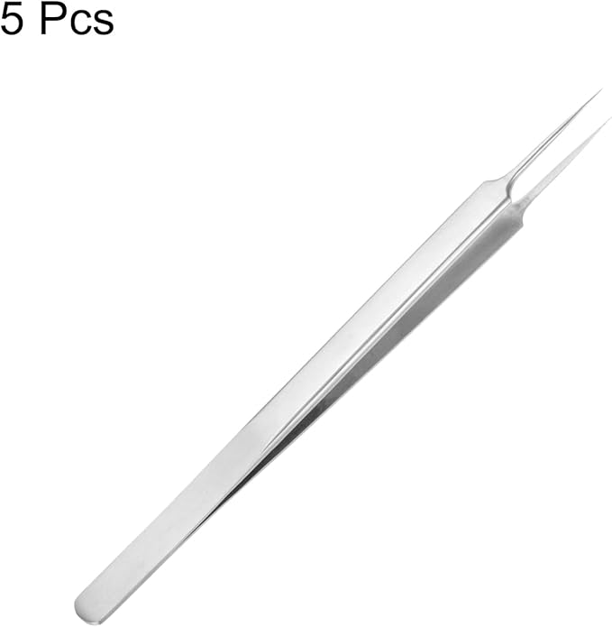HARFINGTON 5pcs Stainless Steel Precision Tweezers 6.3 Inch Long Handle Pointed Tip Tweezers Multi Purpose for Craft Industrial Work Laboratory Use, Silver