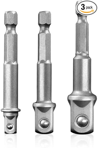 BOEN Impact Grade Socket Adapter Set, 3-PCS Drill Bit Adapter with Bit Holder, Sizes 1/4", 3/8", 1/2", 1/4-Inch SAE Hex Shank, Cr-V, for Cordless Drill & Screwdriver, Power Drill & Driver