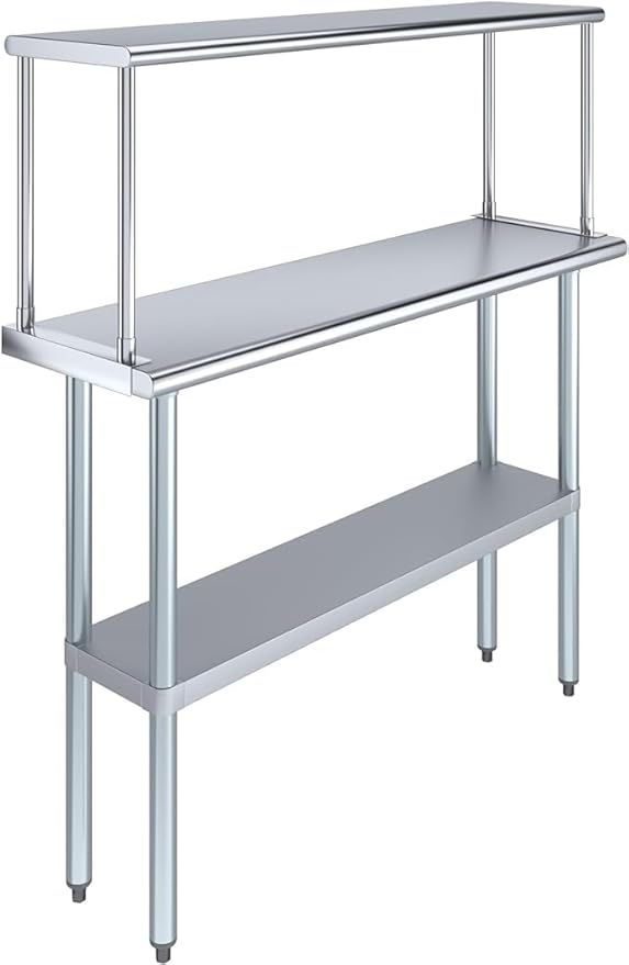 Stainless Steel Work Table & Shelving Combo - 14" x 48" Work Table + 12" Overshelf