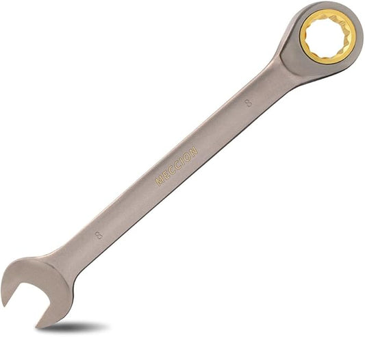 Meccion Combination Wrench 8mm Metric Open End Ratcheting Wrench - Industrial Grade Gear Spanner with Grey Nickle Plated