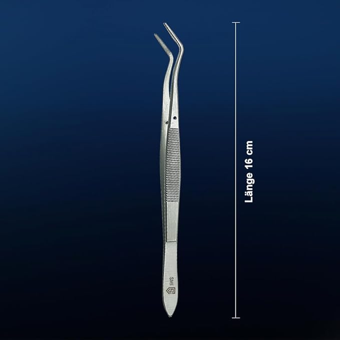 SMI 16cm Precision Tweezers Curved Professional Tweezers Industrial Hobby Tweezers Stainless Steel DIY Serrated Tip