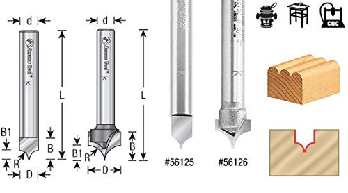 Amana Tool 56123 Carbide Tipped Point Cutting Roundover Router Bit Rounding 1/4 R x 1/2 D x 1/2 CH x 1/4 SHK x 2 Inch Long