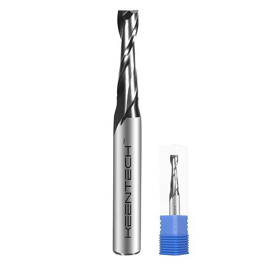 KEENTECH 1/4" Shank Upcut 2 Flute Flat Tip Sprial Router Bit for CNC Router Machine, 3/16" Cutting Diameter, 3/4" Cutting Depth, for Wood Cutting, Custom Furniture, Slot Mortise, Engraving, Carving