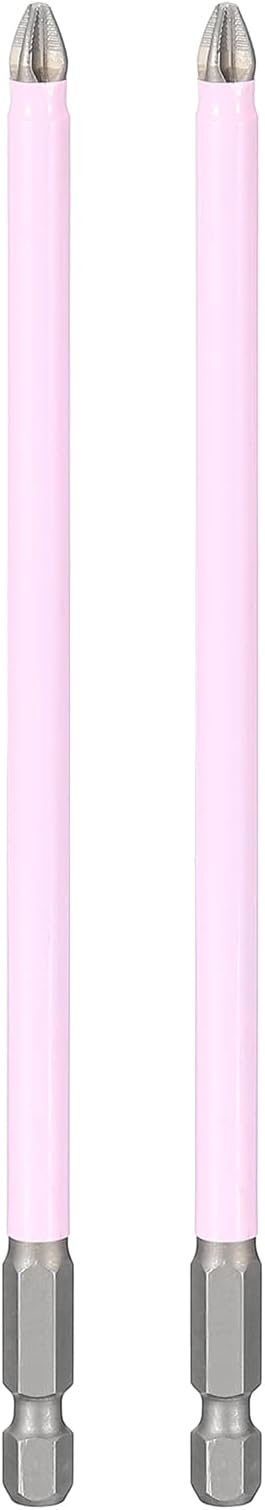 HARFINGTON 2pcs #2 Phillips Impact Screwdriver Bit PH2 1/4" Hex Shank 6" (150mm) Magnetic Anti Slip Cross Head Drill Bits K5 Steel Screw Driver Tool, Pink