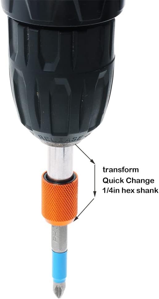 AUTOTOOLHOME 2 Pieces Quick Change Bit Holder Magnetic 1/4" Hex Shank Drill Bit Extension for Screwdriver Bits Nuts Drills Socket Driver Adapter